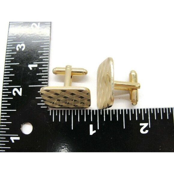 Cufflinks Gold Tone Weave Pattern Tux Shirt Dress Suit Vintage - Picture 4 of 6